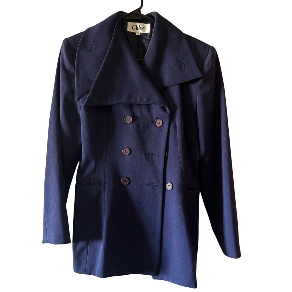 Chloe Navy Wool Peacoat – Double-Breasted Classic Tailored Jacket, Size M